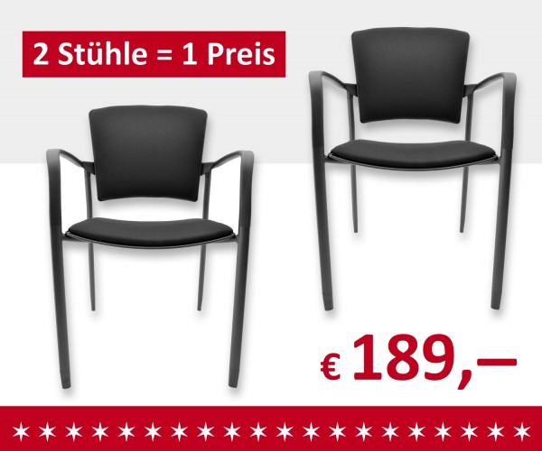 Rovo Chair - 2er-Pack - Besprechungsstuhl - Gestell schwarz - Vollpolster schwarz - stapelbar